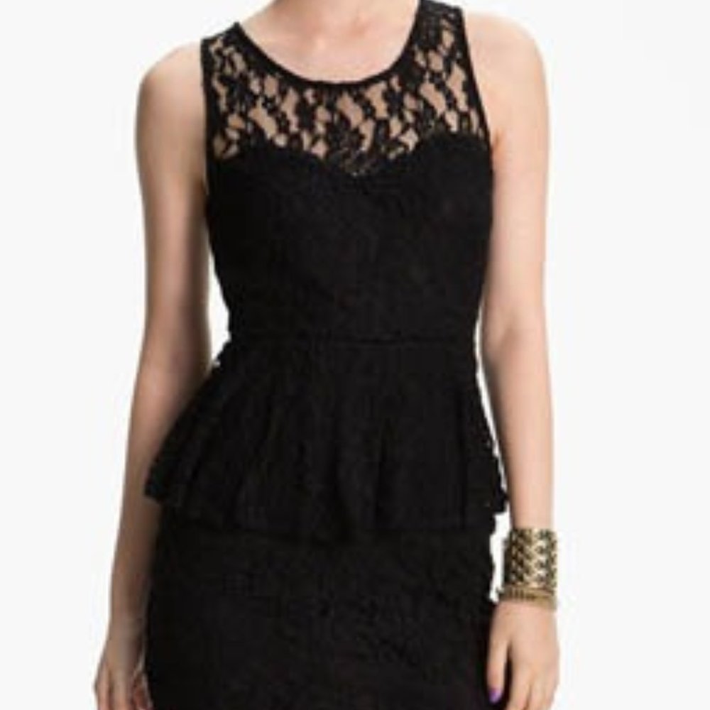 Black Lush Lace Peplum Dress M